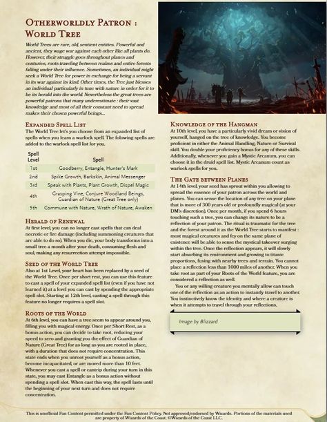 Warlock Patron, 5e Classes, Homebrew Classes, Warlock Dnd, Dungeons And Dragons Board, Dungeons And Dragons Rules, D D Classes, Dnd Homebrew, World Tree