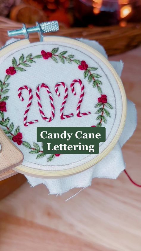 Candy Cane Embroidery Stitch, Embroidery Candy Cane, Whipped Backstitch, Couching Stitch, Stitch Sweatshirt, Holiday Lettering, Diy Sweatshirt, Christmas Paper Crafts, Embroidery Letters