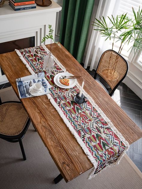 Mexican Table Runner, Geometric Kitchen, Bohemian Table, Mexican Table, Kitchen Tablecloths, Kitchen Clothes, Red Table, Plywood Furniture, Cafe Tables