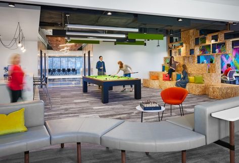 NIKA Offices - Rockville - 7 Student Lounge, Recreational Area, Tiered Seating, Billiards Table, Rockville Maryland, Modular Lounge, Tiny House Interior Design, Office Themes, Architects Office