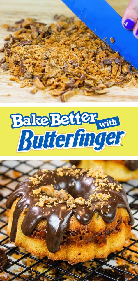 Mini Bundt Cake Recipes, Donut Bundt Cake, Recipe Decor, Butterfinger Recipes, Butterfinger Cake, Cake Easy Recipe, Mini Bundt Cakes Recipes, Butterfinger Candy, Baking Easy