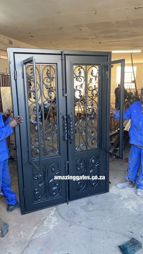 Glass Doors - Amazinggates Wrought Iron Doors Gate, Front Door Grill Design Modern, Main Door Iron Grill Design, Metallic Doors Design, Front Door Grill Designs, Steel Doors Design, Amazing Front Doors, Grill Gate Design Entrance Iron Doors, Security Gates Front Door