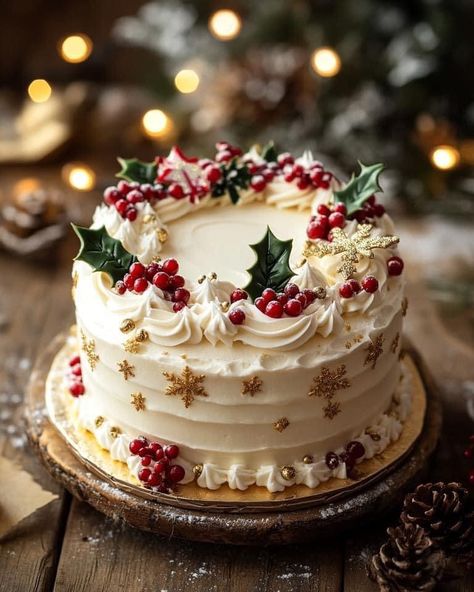 Winter Torte, Christmas Themed Cake, Christmas Cake Designs, Log Cake, Christmas Cake Decorations, Christmas Cake Recipes, Xmas Cake, Pretty Birthday Cakes, Christmas Cupcakes