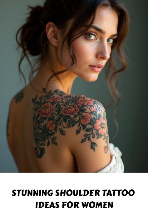 Stunning Shoulder Tattoo Ideas for Women Tattoo For Women Ideas, Shoulder Tattoos For Females, Feminine Tattoo Ideas, Shoulder Tattoo Ideas, Women's Shoulder Tattoo, Fierce Tattoo, Front Shoulder Tattoos, Cool Shoulder Tattoos, Small Shoulder Tattoos