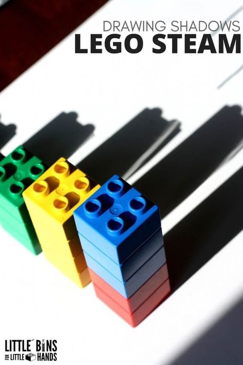 LEGO Drawing Shadows STEAM Activity with Duplo for kids shadow science activities! Great unplugged play for kids with fun LEGO learning activities. Shadow Science Activities, Shadow Lessons, Stem Kindergarten, Drawing Shadows, Stem Drawing, Lego Stem, Lego Drawing, Shadow Activities, Shadow Theme