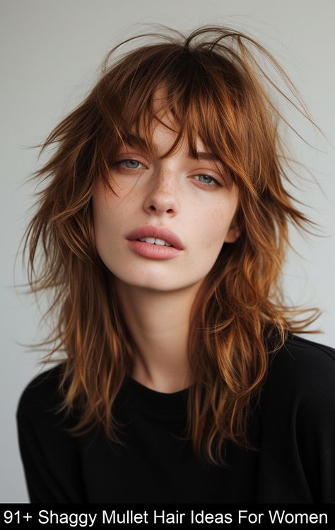 The shaggy mullet for women is a bold, rebellious hairstyle that’s making a strong comeback, blending... Mid Length Shaggy Hair, Soft Mullet Hairstyle Women, Shaggy Mullet For Women, Mullet For Women, Soft Mullet, Shaggy Mullet, Hair Ideas For Women, Medium Shaggy Hairstyles, Mullet Hair