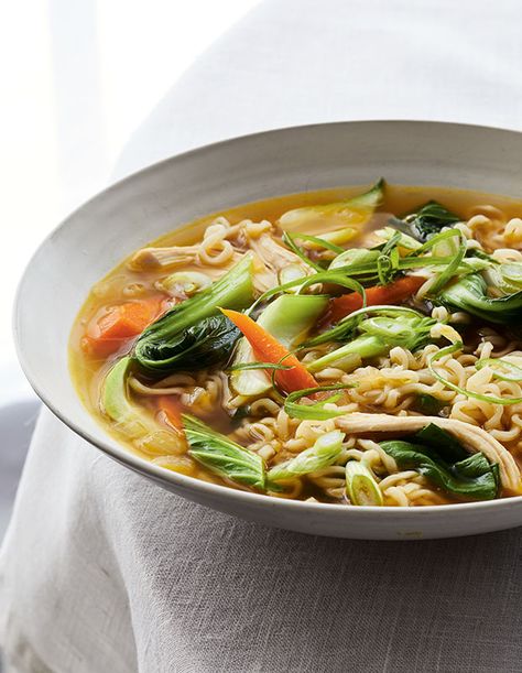 House & Home - Chicken Ramen-noodle Soup Ina Garten Soup Recipes, Quick Chicken Noodle Soup, Soup And Stew Recipes, The Best Soup, Chicken Ramen, Ramen Noodle Soup, Ina Garten Recipes, Ramen Noodle Recipes, Ramen Soup