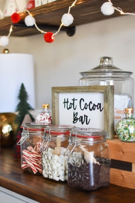 How to create an easy Hot Cocoa Bar with a DIY Hot Cocoa Bar sign-28 Diy Hot Cocoa Bar Christmas, Easy Diy Hot Cocoa Bar, Hot Cocoa Bar Decor, Cricut Cocoa Bar, Hot Cocoa Bar Containers, Hot Cocoa Bar Ideas Christmas, Countertop Hot Cocoa Bar, Christmas Decorations Diy Hot Cocoa Bar, Hot Cocoa Bar Sign Diy