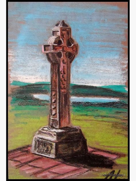 Oil pastel painting of an Irish High Cross. Prints and cards available here. Original artwork available to buy from the artist via Irish Nostalgia (€50 +shipping). #highcross #ireland #culture #religion #cross #stone #celtic #ancient #irish #paintings #art #artist #traditional #history Irish Paintings, Celtic Ireland, Ireland Culture, Ancient Irish, Irish Culture, Oil Pastel Paintings, Cross Art, Irish History, Irish Art