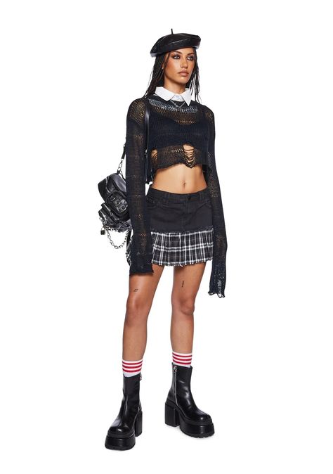 Current Mood Clothing, Shoes, & Accessories | Dolls Kill – Page 3 Trippy Clothes, Rave Shoes, Current Mood Clothing, Distressed Knit, 00s Fashion, Extra Long Sleeves, Punk Outfits, Crop Sweater, Current Mood