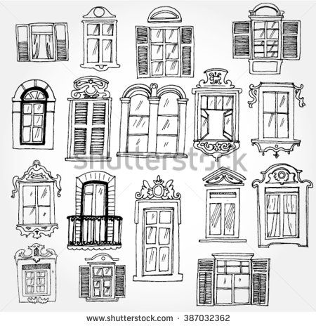 Window Drawing Ideas, Window Sketch, Trin For Trin Tegning, Window Drawing, Building Sketch, Patras, Building Drawing, Building Illustration, Architecture Drawing Art