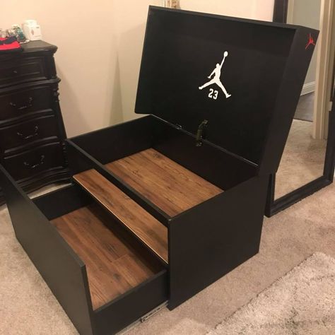 Shoe Box Decorating Ideas, Nike Shoe Box Storage, Jordan Shoe Box Storage, Giant Shoe Box Storage, Big Shoe Box, Giant Shoe Box, Shoe Box Diy, Sneaker Storage Box, Shoe Box Design