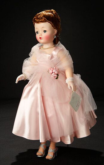 Collectibles Toys, Vintage Madame Alexander Dolls, Auction Catalog, Satin Cocktail Dress, Bride Dolls, Purple Hats, Flower Skirt, Madame Alexander Dolls, Flamingo Pink