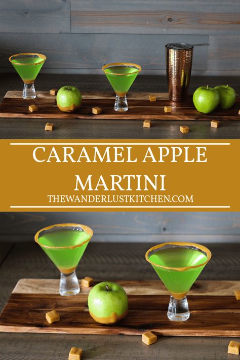 Immerse yourself in this delicious Caramel Apple Martini recipe that has all the flavors of fall packed into a bright green cocktail! Apple Pie Martini, Fall Cocktails Easy, Apple Martini Recipe, Caramel Apple Martini, Cocktails Easy, Caramel Apples Easy, Apple Cocktail, Easy Caramel, Apple Martini