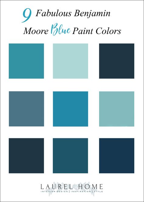 Nine Fabulous Benjamin Moore Blue Paint Colors | Laurel Home Benjamin Moore Fiji Blue, Benjamin Moore Peacock Feathers, Benjamin Moore Serene Breeze, Benjamin Moore Deep Blue Paint Colors, Periwinkle Blue Paint Benjamin Moore, Benjamin Moore River Blue, Benjamin Moore Boca Raton Blue, Sw Copen Blue Front Door, Hawaiian Blue Paint