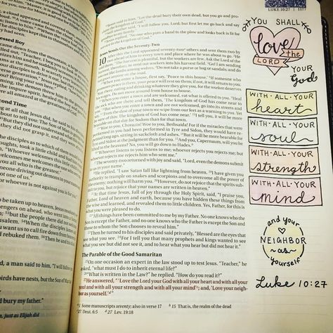 Luke 10 27, Luke 10:27, Luke 9, Gospel Of Luke, Bible Doodling, Bible Journal Notes, Inspire Bible Journaling, Christian Bible Study, Bible Study Journal