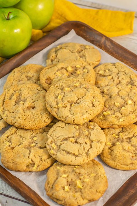 Caramel Apple Cookies Crumble Caramel Apple Cookie, Carmel Apple Cookie Recipes Easy, Apple Caramel Cookies, Caramel Apple Cookies Recipes, Caramel Chip Cookies, Caramel Apple Oatmeal Cookies, Holiday Bakes, Apple Cookies Recipes, Caramel Apple Cookies