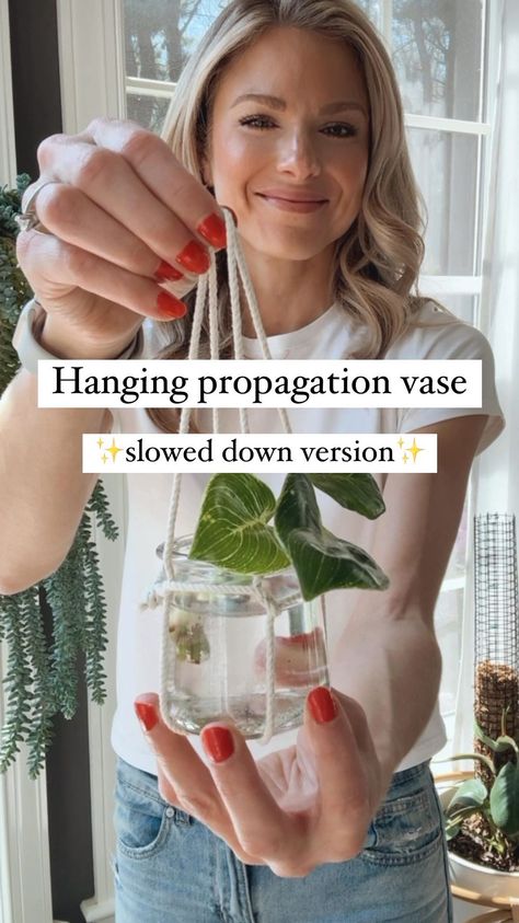 Dana Carpenter | Houseplant care | You won’t believe this…the cutest hanging propagation vase in just seconds! 🌱✨🙌🪴 Last time I posted this video I received many requests fo… | Instagram Plant Propagation Wall Hanging, Diy Hanging Propagation, Glass Beaded Propagation Diy, Diy Propagation Wall Hanging, Diy Propagation Station Hanging, Propagation Jars Diy, Hanging Propagation Jars, Propagation Wall Decor, Easy Propagating Plants