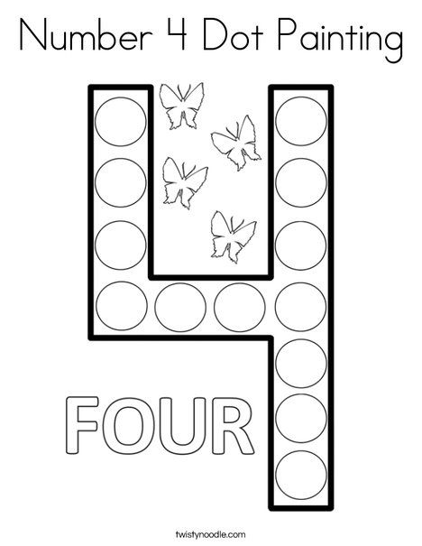 Number 4 Dot Painting Coloring Page - Twisty Noodle Number 3 Dot Worksheet, Number 4 Dot Painting, Number 4 Craft, Number 4 Worksheet, Twisty Noodle, Dot Worksheets, Kids Worksheets Preschool, Teaching Numbers, Do A Dot