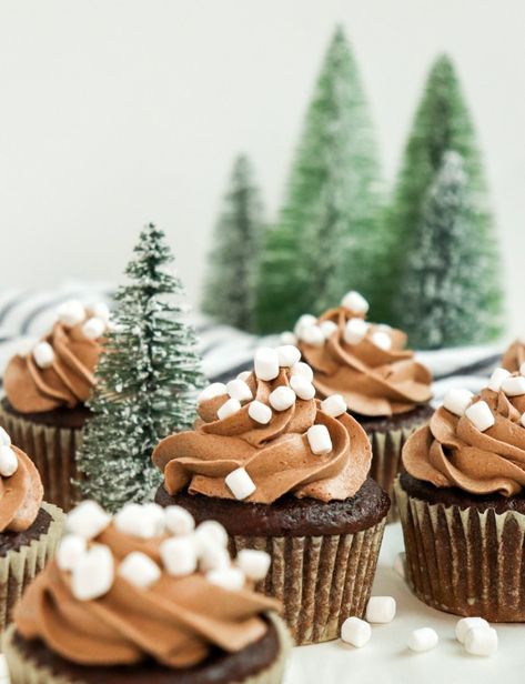 Hot Chocolate Frosting, Quick Easy Cake, Dehydrated Marshmallows, Homemade Chocolate Cupcakes, Winter Cupcakes, Hot Chocolate Cupcakes, The Best Hot Chocolate, Christmas Cupcakes Decoration, Salted Caramel Frosting