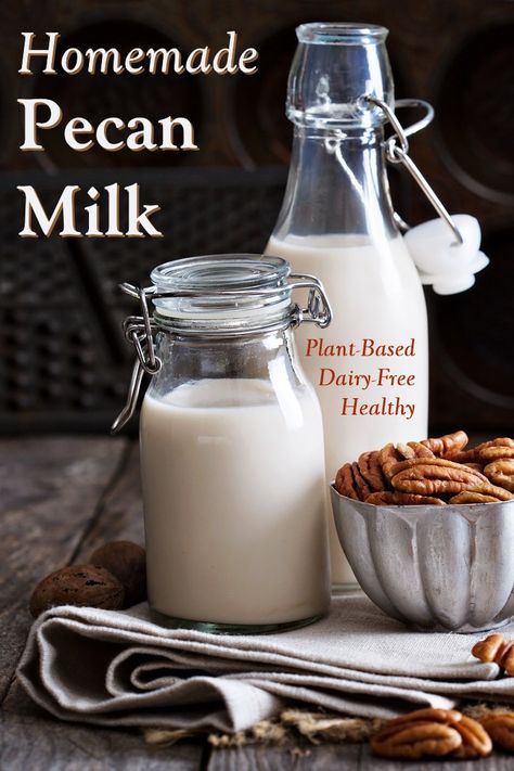 Homemade Dairy-Free Pecan Milk Recipe with All the Answers You Need - plant-based, vegan, gluten-free and soy-free with FAQs and Tips! Pecan Milk Recipe, Pecan Milk, Golden Milk Latte, Breakfast Oats, Milk Plant, Homemade Scrub, Nut Milk Bag, Roasted Pecans, Beverage Recipes