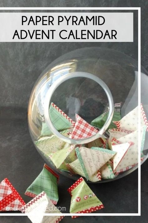 Learn how to make a DIY advent calendar with just scrapbook paper and washi tape - because everyone loves a treat-filled advent calendar! #endlesslyinspired #adventcalendar #diyadventcalendar Diy Advent Calendars Ideas, Diy Candy Advent Calendar, Advent Calenders Diy, Birthday Advent Calendar Ideas, Advent Kalender Diy, Paper Pyramid, Advent Calendar Ideas Diy, Diy Advent Calendar Ideas, Unique Advent Calendar