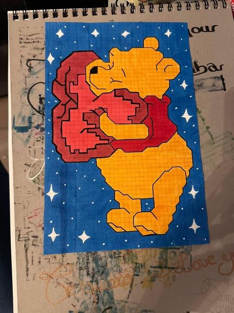 Winnie The Pooh Pixel Art, Pixel Art Disney, Pixel Art Templates, Pixel Drawing, Canvas Drawing, Pixel Art Grid, Graph Paper Art, Geometric Drawing, Basic Drawing