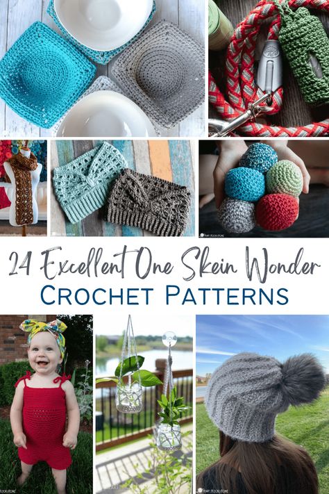 Do you ever find yourself with single skeins of yarn? This list of 24 Excellent One Skein Wonder crochet patterns will use up those single skeins in no time! Grab your skein and your hook and let's get started! Crochet With 1 Skein, One Skein Yarn Crochet Projects, 1 Skein Chunky Yarn Crochet, One Skein Chunky Crochet Patterns, 1 Skein Crochet Patterns, New Crochet Ideas 2023, Worsted Weight Crochet Patterns Free, I Love This Cotton Yarn Patterns Free, Lightweight Yarn Crochet Patterns