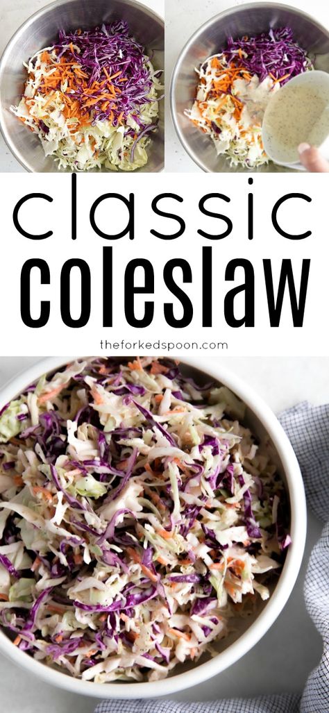 My favorite super easy Coleslaw Recipe with homemade creamy coleslaw dressing. Crisp and refreshing, this amazing recipe takes just 10 minutes to make and tastes fantastic with all of your favorite potluck, bbq, and summer recipes. Yummy Coleslaw Recipe, Tabouli Salad Recipe, Creamy Coleslaw Dressing, Perfect Baked Sweet Potato, Classic Coleslaw, Blueberry Muffin Recipe Easy, Easy Coleslaw, Coleslaw Recipe Easy, Coleslaw Dressing