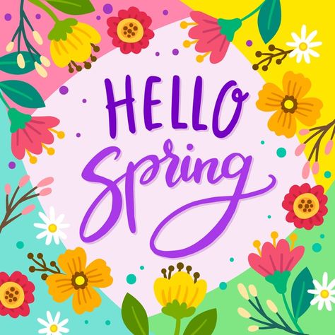 Spring Is Here Pictures, Hello Spring Images, Welcome Spring Pictures, Hello Spring Aesthetic, Happy Spring Images, Springtime Pictures, Hello Spring Wallpaper, Flower Lettering, Happy Spring Day