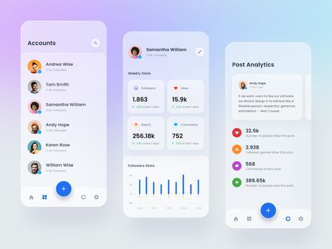 #Exploration - Mobile Version for Social Media Analytics by Dwinawan for Paperpillar on Dribbble Dashboard Ui Design, Analytics Design, To Do App, Dashboard App, Dashboard Mobile, Card Ui, Ui Design Trends, Analytics Dashboard, Mobile App Design Inspiration