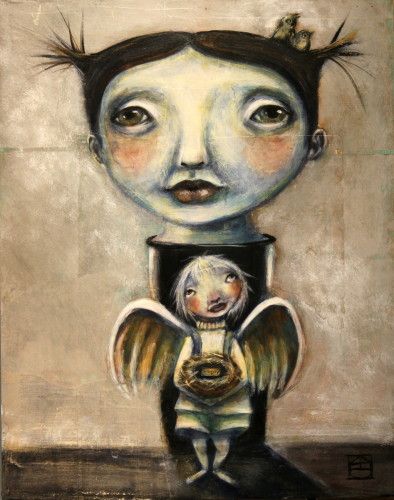 Empty Nest by Karen O\'Brien Mindy Lacefield, People Paintings, Quirky Characters, Paper Girls, Karen O, Mixed Media Portrait, Art Faces, Mixed Media Acrylic, Angel Artwork