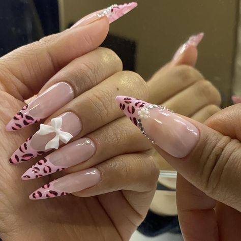 Pink Cheetah Print French tip nails All nails are... - Depop Pink Nails Leopard Print, Pink Cheetah Print Nails French Tip, Stiletto Nails Cheetah, Cheetah Print Pink Nails, Leopard Print Pink Nails, Cheetah Print French Nails, Pink Leapord Nails Acrylic, Stiletto Leopard Nails, Cheetah Print Stiletto Nails