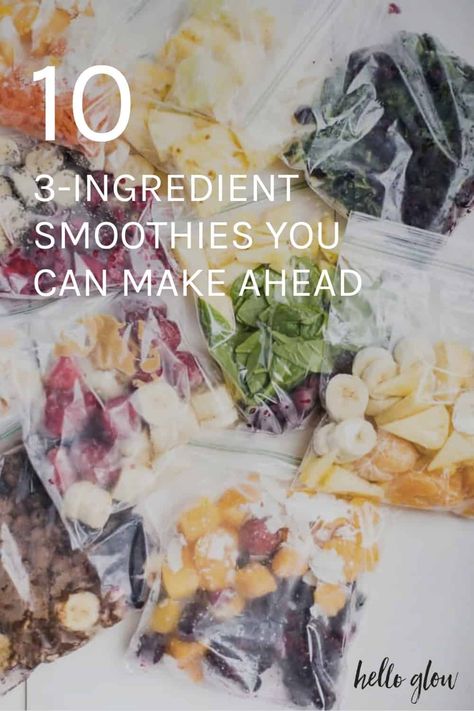 3-ingredient smoothies are a great way to meal prep your breakfast for the week! Smoothie Prep For The Week, Meal Prep Smoothies, Prep Smoothies, Simple Smoothies, Breakfast For The Week, Bullet Recipes, Make Ahead Smoothies, Nutribullet Smoothies, Nutri Bullet