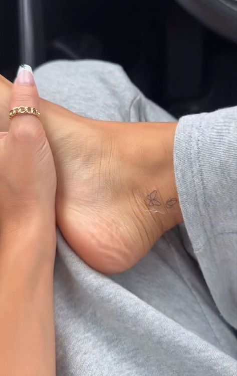 Tattoo Ideas Female Small Ankle, Tattoo Idea Strength, Small Inside Ankle Tattoos For Women, Feminine Simple Tattoos, Cute Tattoos Ankle, Infinity Tattoo Ankle, Matching Three Tattoos, Inside Of Ankle Tattoo, Ankle Tattoo Aesthetic