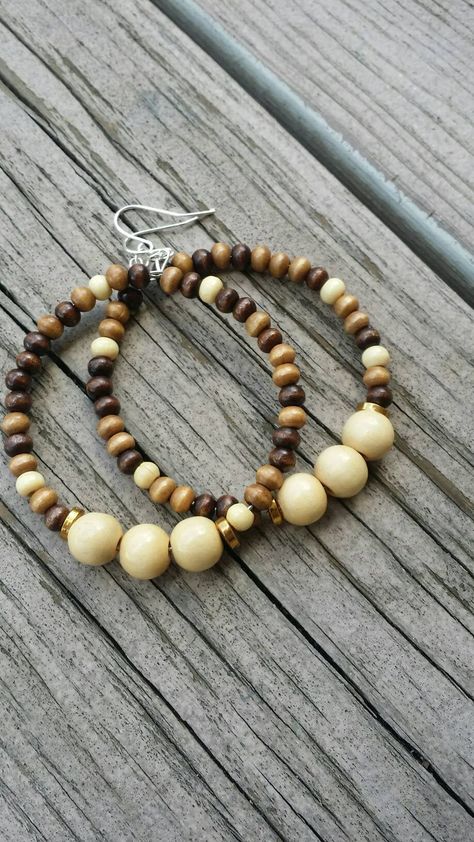 Wooden Bead Earrings Diy, Wooden Beads Earrings, Wooden Beaded Necklace, African Earrings Handmade, Long Beaded Necklaces, Wood Bead Earrings, Afro Earrings, Wooden Bead Earrings, Wooden Bead Jewelry