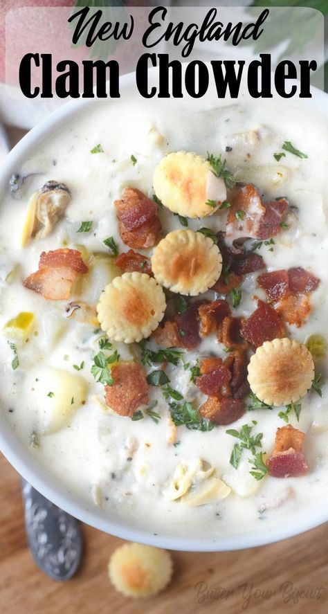 Crockpot Clam Chowder, Best Clam Chowder Recipe, Clam Chowder Recipe, New England Clam Chowder, Bisque Recipe, Chowder Soup, Chowder Recipe, Lobster Recipes, One Pot Dishes