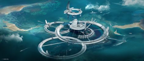 ArtStation - Spaceport for interplanetary ships African Superhero, Future Technology Concept, Floating Architecture, Sci Fi Architecture, Traveller Rpg, Floating City, Alien Planet, Star Wars Artwork, Futuristic City