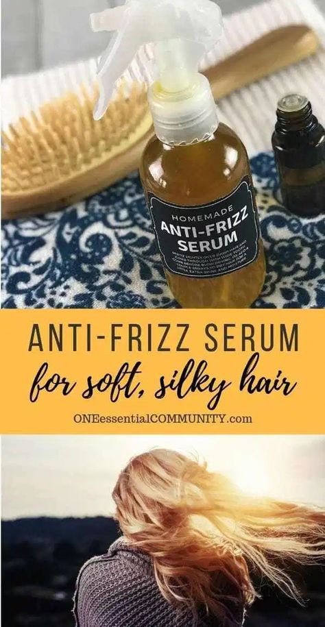 diy Anti-Frizz Serum made with essential oils - locks in moisture, nourishes, smooths hair, and controls frizz. Works great for dry hair, curly hair, and humid weather. (essential oil recipe, natural beauty, essential oils for hair, #DIY, #hair, #doTERRA, doTERRA, Plant Therapy, Young Living) One Essential Community, Soft Shiny Hair, Anti Frizz Serum, Anti Frizz Hair, Scrub Corpo, Luscious Hair, Home Remedies For Hair, Essential Oils For Hair, Homemade Hair Products