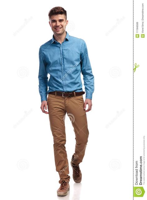 Walking Forward, White Backround, Walking People, Casual Man, Character Poses, Drawing People, Khaki Pants, Denim Jacket, Men Casual