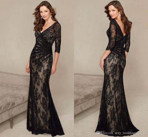 2017 Black Elegant Fashion V Neck Half Sleeve Beaded Lace Appliques Mermaid Long Mother Of The Bride Dresses Hy1540 Black Mother Of The Bride Dresses Chiffon Mother Of The Bride Dresses From Sexy_wedding_dresses, $120.61| Dhgate.Com Black Lace Evening Dress, Dress 2016, Brides Wedding Dress, Mothers Dresses, Mother Of The Bride Dress, Mom Dress, Bride Dresses, Buy Dress, Beaded Lace