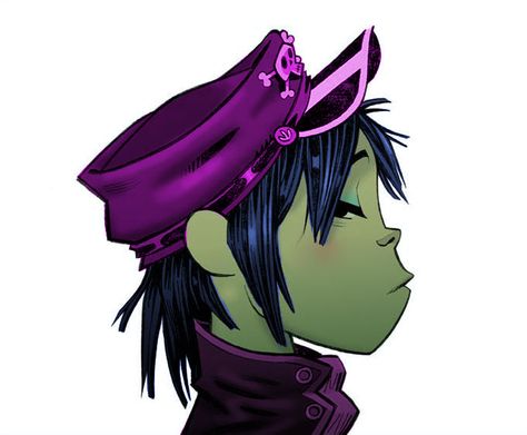 Noodle from the Gorillaz, side view Jamie Hewlett, Gorillaz, Piercings, Green, Hair, Black