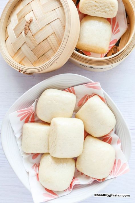 Vegan, gluten free, Chinese Steamed Buns (Mantou) | Healthy gf Asian Baozi Recipe, Gluten Free Chinese Food, Gluten Free Asian Recipes, Chinese Steamed Buns, Steam Buns Recipe, Chinese Bun, Gluten Free Chinese, Braised Chicken Breast, Vegan Chinese