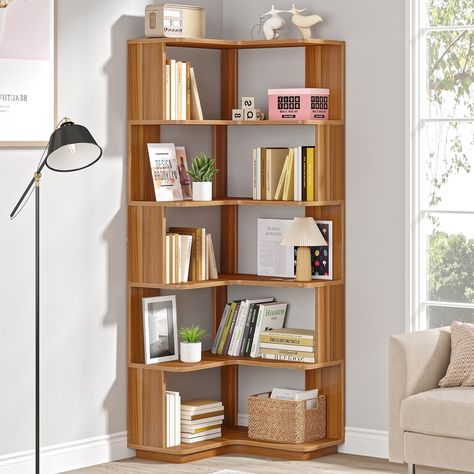 6-Tier Corner Book Shelf, 64.9"Tall Freestanding Wood Industrial Bookcase Bookshelf - Bed Bath & Beyond - 36965337 Corner Bookshelf, Industrial Bookcases, Corner Bookshelves, Regal Design, Corner Storage, Etagere Bookcase, Corner Shelf, Studio Mcgee, Corner Shelves