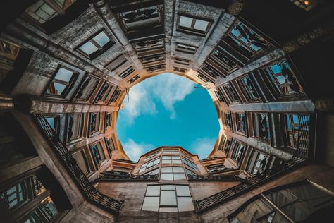 #building bottom view #architecture #sky #2K #wallpaper #hdwallpaper #desktop Gaudi Art, Wallpaper Architecture, Spain Poster, Architect Office, Barcelona Art, Wallpapers Laptop, Wallpaper For Computer, Gaudi Barcelona, Wallpapers Pc