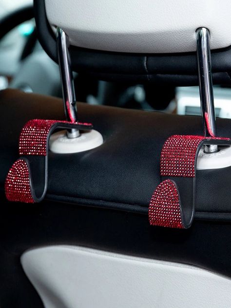 Red  Collar  Plastic   Embellished   Automotive Interior Accessories Car Hooks, Hanger Storage, Car Decorations, Diamond Bling, Car Ornaments, Baby Supplies, Rhinestone Decor, Red Car, Car Storage