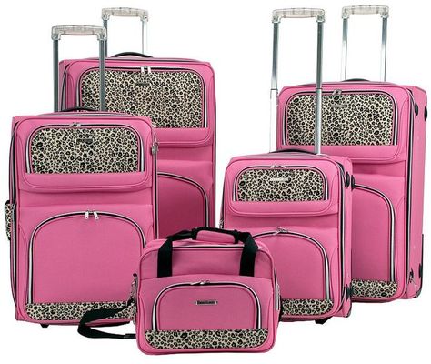 Rockland Leopard 5-Piece Luggage Set $213.99 http://shopstyle.it/l/g1Zk Rockland Luggage, Pink Luggage, Cute Suitcases, Cute Luggage, Stylish Luggage, Spinner Luggage Sets, Purple Kitchen, Pink Bags, Overnight Travel Bag