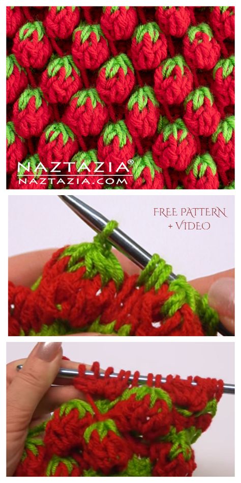 Strawberry Stitch Free Crochet Pattern + Video - DIY Magazine Strawberry Stitch, Crochet Strawberry, Mode Crochet, Diy Magazine, Fun Crochet Projects, Crochet Diy, Crochet Motifs, Crochet Clothes Patterns, Crochet Stitches Tutorial