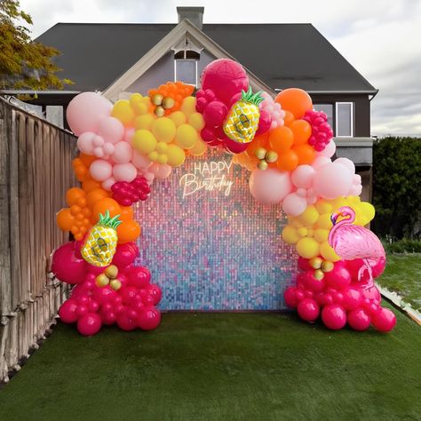 PRICES MAY VARY. 【Tropical Luau Balloons set】:This Tropical balloons set includes 125pcs latex balloon (color in Hot pink, Light pink, Orange ,yellow,metallic Glod. Size in 5inch, 10inch,12inch,18inch),with 2pcs Pineapple Foil Balloons,2pcs Flamingo Foil Balloons,3pcs balloon arch accessories. Glue dots,ribbons,arch strip for DIY Balloon arch kit. 【Use occasions】:This Tropical Luau Balloons Arch is perfect for Tropical Hawaiian Aloha Luau Flamingo Party,Summer Party,Hawaiian Luau Pool Party , Bi Hawaiian Disco Party, Flamingo Themed Party Decoration, Luau Balloons, Tropical Party Ideas, Tropical Balloons, Luau Pool Party, Luau Party Decor, Hawaiian Theme Party, Hawaii Themed Party