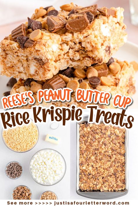 Reese Cup Rice Krispie Treats, Reeses Peanut Butter Rice Krispie Treats, Peanut Butter Chocolate Chip Rice Krispie Treats, Rice Krispie Treats With Butterscotch Chips, Peanut Butter And Chocolate Rice Krispie, Reese Puffs Rice Krispie Treats, Rice Krispie Treats Peanut Butter Chocolate, Reese’s Pieces Rice Crispy Treats, Reese Rice Krispie Treats